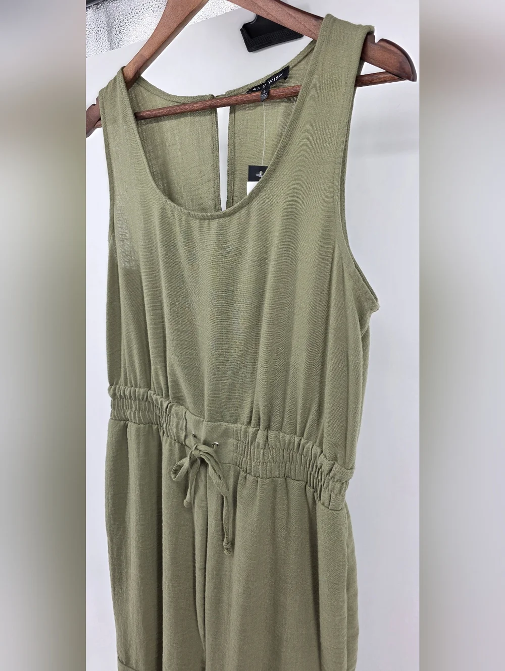 As U Wish Juniors' Olive Green Drawstring Waist Cargo Jumpsuit - Size Large - Picture 5 of 16